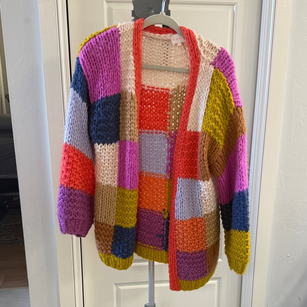 Entro Multicolor Patchwork Knit Cardigan - image 1